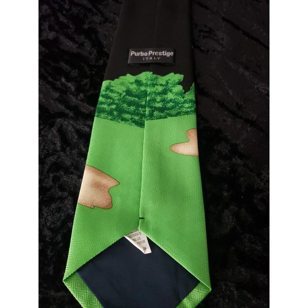 Vintage Purbo Prestige Italy Golf Neck Tie Mens Green Black Career Wear